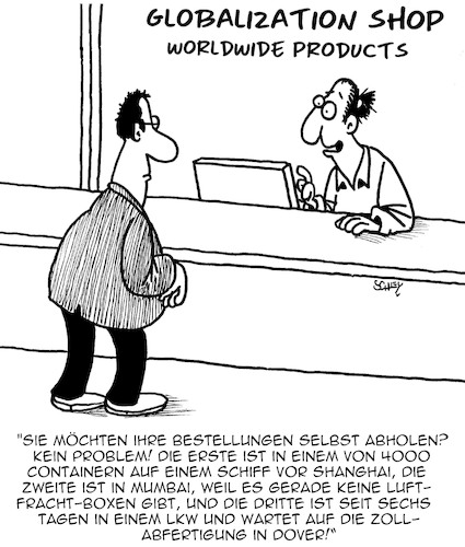 Cartoon: Globalisierung (medium) by Karsten Schley tagged globalisierung,wirtschaft,lieferketten,engpässe,staus,angebot,nachfrage,politik,frachtkapazität,verspätungen,fachkräftemangel,handel,import,exportgesellschaft,globalisierung,wirtschaft,lieferketten,engpässe,staus,angebot,nachfrage,politik,frachtkapazität,verspätungen,fachkräftemangel,handel,import,exportgesellschaft