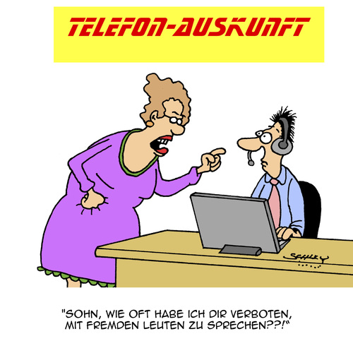 Cartoon: Gute Erziehung (medium) by Karsten Schley tagged familien,erziehung,jobs,technik,kommunikation,telefonieren,telefonauskunft,mütter,söhne,familien,erziehung,jobs,technik,kommunikation,telefonieren,telefonauskunft,mütter,söhne