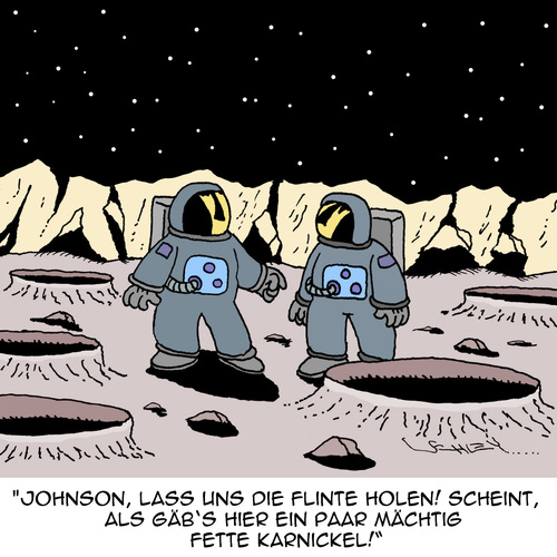 Cartoon: Hol die Flinte! (medium) by Karsten Schley tagged raumfahrt,weltraum,astronauten,jagd,jagen,waffen,tiere,kaninchen,raumfahrt,weltraum,astronauten,jagd,jagen,waffen,tiere,kaninchen