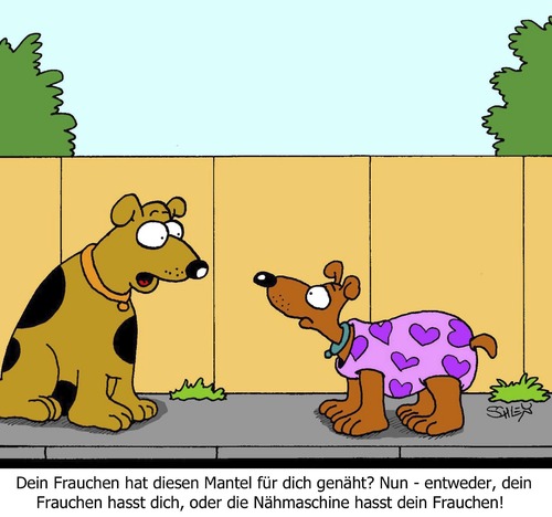 Cartoon: Hundemantel (medium) by Karsten Schley tagged tiere,hunde,haustiere,gesellschaft,mode,kleidung,tiere,hunde,haustiere,gesellschaft,mode,kleidung