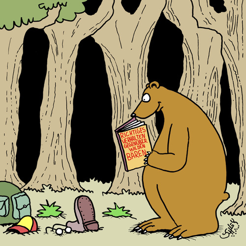 Cartoon: In freier Natur (medium) by Karsten Schley tagged natur,wildtiere,bären,literatur,bücher,umwelt,wälder,leben,tod,natur,wildtiere,bären,literatur,bücher,umwelt,wälder,leben,tod