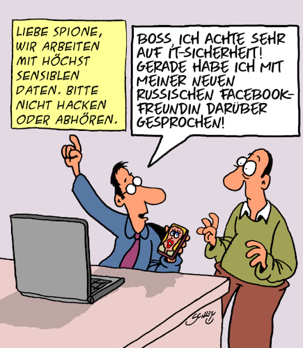 Cartoon: IT-Sicherheit (medium) by Karsten Schley tagged it,spionage,abhöraffäre,datensicherheit,deutschland,bundeswehr,politik,gesellschaft,it,spionage,abhöraffäre,datensicherheit,deutschland,bundeswehr,politik,gesellschaft