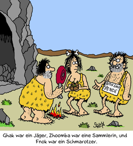 Cartoon: Jäger und Sammler (medium) by Karsten Schley tagged prähistorisch,geschichte,sozialverhalten,menschen,vorzeit,gesellschaft,prähistorisch,geschichte,sozialverhalten,menschen,vorzeit,gesellschaft