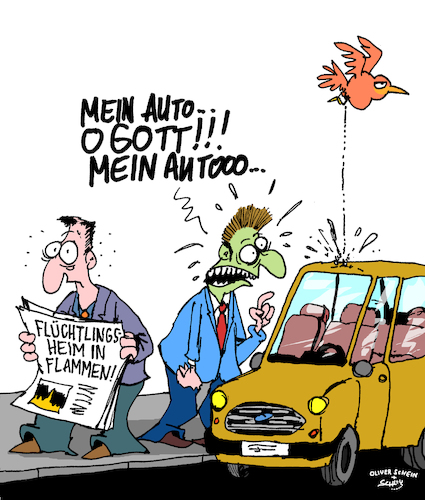 Cartoon: Katastrophe!!!! (medium) by Karsten Schley tagged autos,verhältnismäßigkeit,flüchtlinge,gesellschaft,soziales,terror,krieg,flucht,politik,deutschland,europa,autos,verhältnismäßigkeit,flüchtlinge,gesellschaft,soziales,terror,krieg,flucht,politik,deutschland,europa