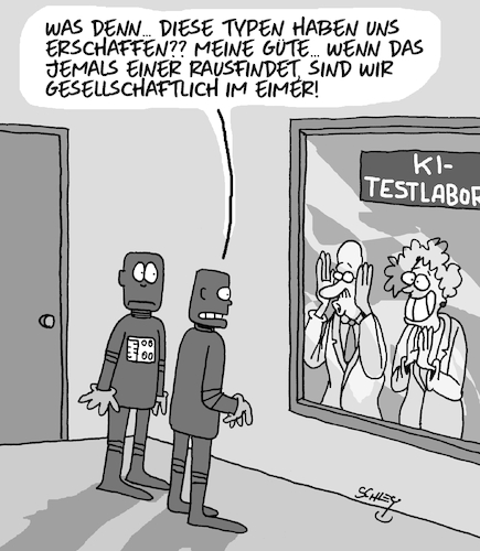 Cartoon: KI-Schöpfer (medium) by Karsten Schley tagged ki,wissenschaft,androiden,forschung,technik,schöpfung,gesellschaft,ki,wissenschaft,androiden,forschung,technik,schöpfung,gesellschaft