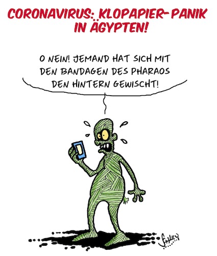 Cartoon: Klopapier-Panik!! (medium) by Karsten Schley tagged corona,klopapier,panik,gesundheit,ägypten,mumien,corona,klopapier,panik,gesundheit,ägypten,mumien