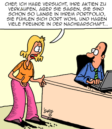 Cartoon: Komische Aktien (medium) by Karsten Schley tagged aktien,portfolios,börse,spekulation,dividende,verkaufen,broker,wirtschaft,business,aktien,portfolios,börse,spekulation,dividende,verkaufen,broker,wirtschaft,business