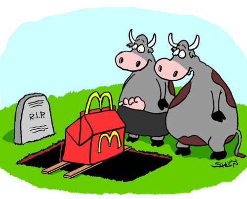Cartoon: Kühe (medium) by Karsten Schley tagged tiere,ernährung,wirtschaft,gesellschaft,deutschland,tiere,ernährung,wirtschaft,gesellschaft,deutschland,mac donald,fast food,essen,mac,donald,fast,food