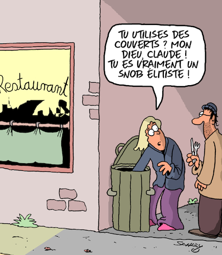 Cartoon: Les Elites (medium) by Karsten Schley tagged pauvrete,snobisme,faim,politique,societe,pauvrete,snobisme,faim,politique,societe
