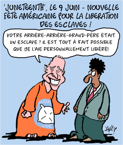 Cartoon: Liberation des Esclaves (medium) by Karsten Schley tagged etats,unis,biden,esclave,fetes,politique,histoire,societe,etats,unis,biden,esclave,fetes,politique,histoire,societe