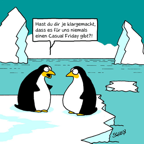 Cartoon: Lockerer Freitag (medium) by Karsten Schley tagged tiere,pinguine,arbeit,gesellschaft,arbeitskleidung,wirtschaft,geld,business,tiere,tier,vogel,vögel,pinguin,pinguine,arbeit,gesellschaft,arbeitskleidung,wirtschaft,geld,job,karriere,mode,fashion,kleidung