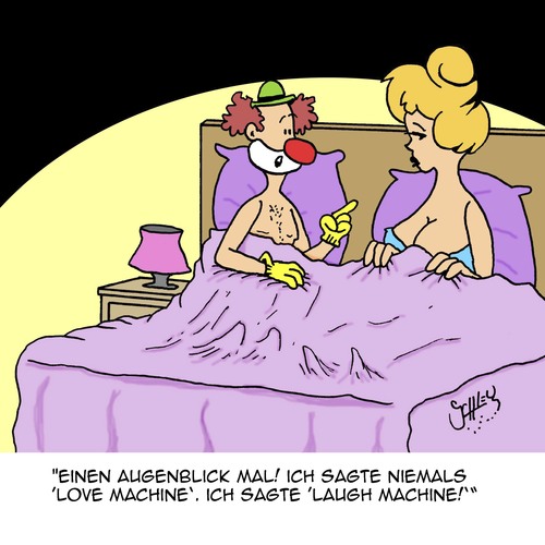Cartoon: Love Machine (medium) by Karsten Schley tagged sprache,entertainment,clowns,berufe,missverständnisse,beziehungen,frauen,männer,liebe,liebe,sex,männer,frauen,beziehungen,missverständnisse,berufe,clowns,entertainment,sprache