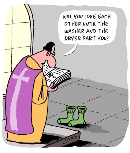 Cartoon: Marriage (medium) by Karsten Schley tagged love,marriage,priests,washers,dryers,socks,church,relationships,religion,love,marriage,priests,washers,dryers,socks,church,relationships,religion