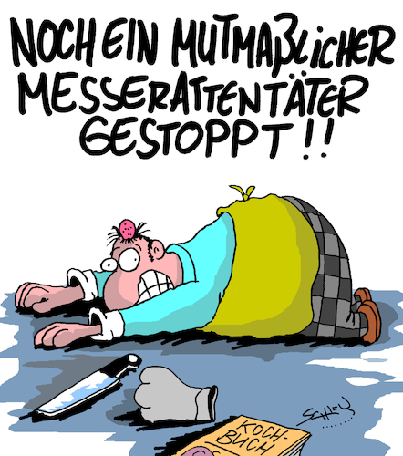 Cartoon: Messerstecher!! (medium) by Karsten Schley tagged verbrechen,terror,messerattacken,gesellschaft,sicherheit,politik,medien,verbrechen,terror,messerattacken,gesellschaft,sicherheit,politik,medien