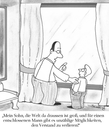 Cartoon: Möglichkeiten (medium) by Karsten Schley tagged väter,söhne,eltern,kinder,jugend,erziehung,väter,söhne,eltern,kinder,jugend,erziehung