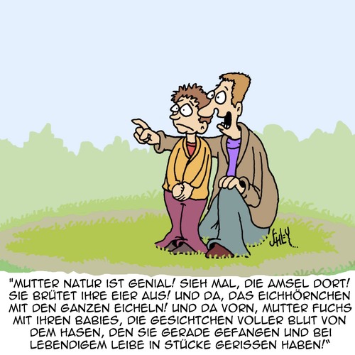 Cartoon: Mutter Natur ist eine Dame! (medium) by Karsten Schley tagged natur,tiere,wald,väter,kinder,familie,liebe,bäume,erziehung,ausflüge,natur,tiere,wald,väter,kinder,familie,liebe,bäume,erziehung,ausflüge