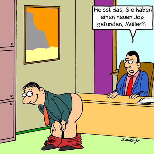 Cartoon: Neuer Job (medium) by Karsten Schley tagged arbeit,arbeitsplatz,gesellschaft,geld,wirtschaft,arbeit,gesellschaft,geld,wirtschaft,arbeitsplatz,job,karriere,angestellter,angestellte,firma,unternehmen,chef,arbeiter