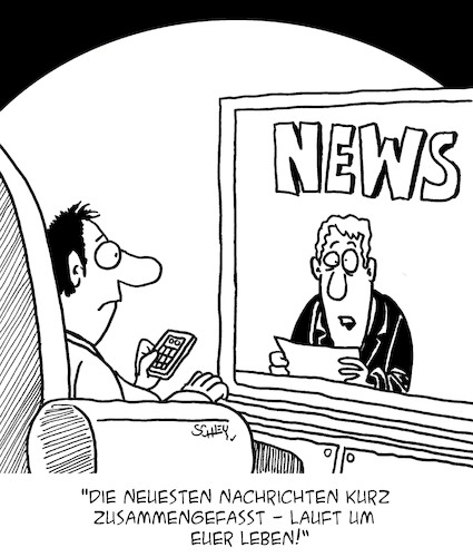 Cartoon: Neueste Nachrichten (medium) by Karsten Schley tagged nachrichten,medien,panik,kriege,umwelt,umweltzerstörung,wirtschaftskrise,klima,politik,gesellschaft,nachrichten,medien,panik,kriege,umwelt,umweltzerstörung,wirtschaftskrise,klima,politik,gesellschaft