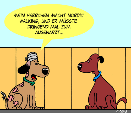 Cartoon: Nordic Walking (medium) by Karsten Schley tagged gesundheit,tiere,hunde,sport,fitness,gesundheit,tiere,hunde,sport,fitness