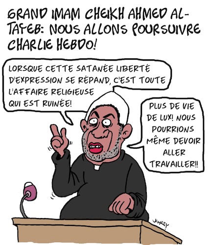 Cartoon: Nous allons poursuivre Charlie! (medium) by Karsten Schley tagged charlie,hebdo,islam,religion,liberte,de,expression,caricatures,politique,crime,medias,charlie,hebdo,islam,religion,liberte,de,expression,caricatures,politique,crime,medias