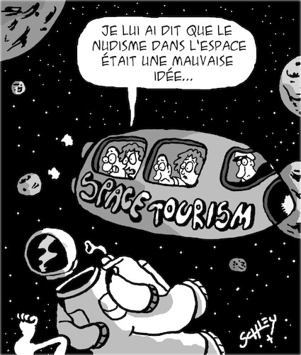 Cartoon: Nudisme (medium) by Karsten Schley tagged espace,tourisme,voyages,nudisme,economie,futur,societe,espace,tourisme,voyages,nudisme,economie,futur,societe
