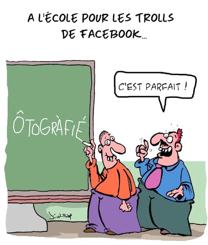 Cartoon: Orthographe (medium) by Karsten Schley tagged facebook,commentaires,haineux,medias,sociaux,internet,technologie,orthographe,education,facebook,commentaires,haineux,medias,sociaux,internet,technologie,orthographe,education