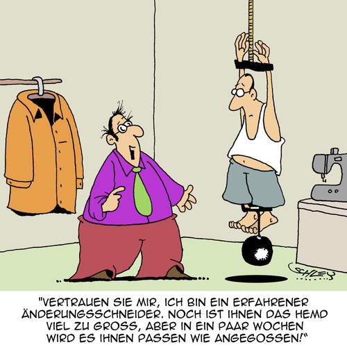 Cartoon: Passend gemacht (medium) by Karsten Schley tagged mode,kleidung,schneider,änderungsschneider,kleidergrößen,kundenservice,business,wirtschaft,mode,kleidung,schneider,änderungsschneider,kleidergrößen,kundenservice,business,wirtschaft