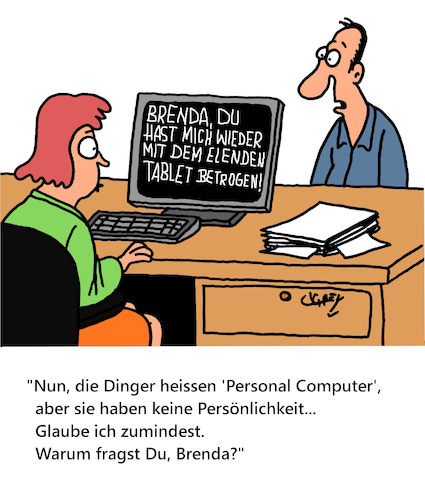 Cartoon: Persönlichkeit (medium) by Karsten Schley tagged computer,liebe,beziehungen,büro,arbeit,algorithmen,seitensprung,technik,computer,liebe,beziehungen,büro,arbeit,algorithmen,seitensprung,technik