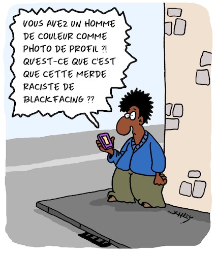 Cartoon: Photo de Profil (medium) by Karsten Schley tagged racisme,blackfacing,blacklivesmatter,politique,political,correctness,medias,facebook,societe,racisme,blackfacing,blacklivesmatter,politique,political,correctness,medias,facebook,societe