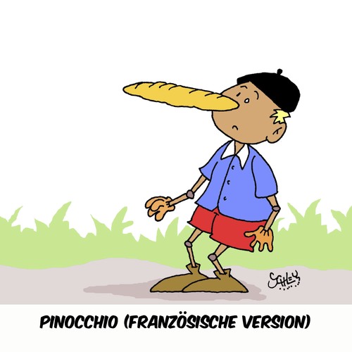 Cartoon: Pinocchio auf Französisch (medium) by Karsten Schley tagged literatur,märchen,pinocchio,frankreich,ernährung,essen,traditionen,baguette,literatur,märchen,pinocchio,frankreich,ernährung,essen,traditionen,baguette