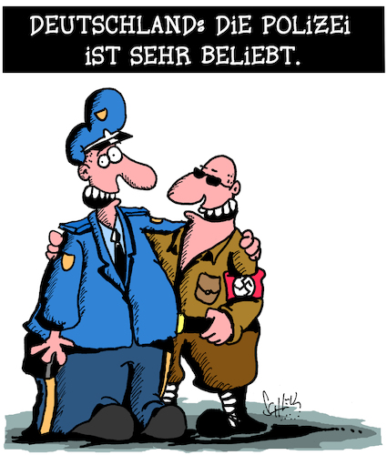 Cartoon: Polizei! (medium) by Karsten Schley tagged polizei,neonazis,politik,demonstrationen,polzeigewalt,medien,geschichte,gesellschaft,polizei,neonazis,politik,demonstrationen,polzeigewalt,medien,geschichte,gesellschaft
