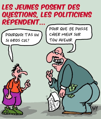 Cartoon: Questions... (medium) by Karsten Schley tagged politiciens,jeunes,future,industrie,elections,nature,environnement,politiciens,jeunes,future,industrie,elections,nature,environnement