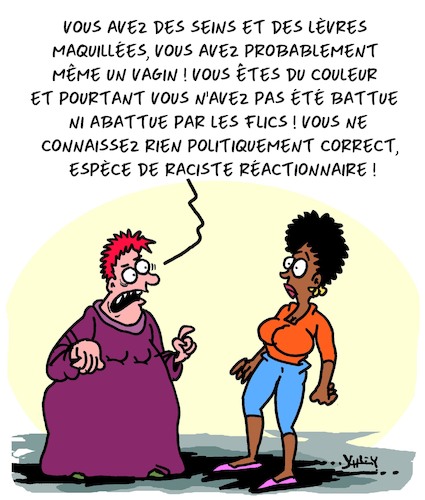 Cartoon: Reactionnaire ! (medium) by Karsten Schley tagged feminisme,fanatisme,sectarisme,politique,political,correctness,femmes,societe,racisme,feminisme,fanatisme,sectarisme,politique,political,correctness,femmes,societe,racisme