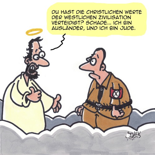 Cartoon: Schade eigentlich... (medium) by Karsten Schley tagged religion,christentum,judentum,bibel,himmel,politik,nazis,jesus,religion,christentum,judentum,bibel,himmel,politik,nazis,jesus