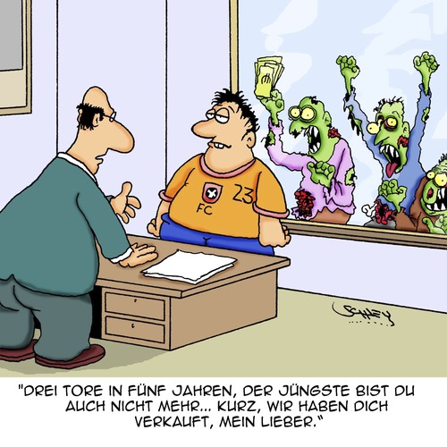 Cartoon: Schnäppchen (medium) by Karsten Schley tagged profisport,geld,varkaufen,fußballspieler,manager,wirtschaft,sport,business,fußball,zombies,fußball,business,sport,wirtschaft,manager,fußballspieler,varkaufen,geld,profisport,zombies