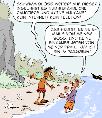 Cartoon: Schwimm weiter! (medium) by Karsten Schley tagged tiere,natur,inseln,mails,arbeitgeber,arbeitnehmer,wirtschaft,management,vorgesetzte,ehe,männer,frauen,beziehungen,schiffbruch,gesellschaft,karriere,tiere,natur,inseln,mails,arbeitgeber,arbeitnehmer,wirtschaft,management,vorgesetzte,ehe,männer,frauen,beziehungen,schiffbruch,gesellschaft,karriere