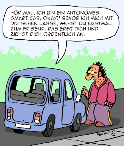 Cartoon: Smartes Auto (medium) by Karsten Schley tagged technik,autos,ki,computer,forschung,fortschritt,wissenschaft,wirtschaft,geselllschaft,technik,autos,ki,computer,forschung,fortschritt,wissenschaft,wirtschaft,geselllschaft