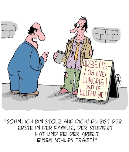 Cartoon: Stolz! (medium) by Karsten Schley tagged familie,karriere,politik,arbeit,arbeitslosigkeit,ausbildung,studium,jugend,armut,gesellschaft,familie,karriere,politik,arbeit,arbeitslosigkeit,ausbildung,studium,jugend,armut,gesellschaft