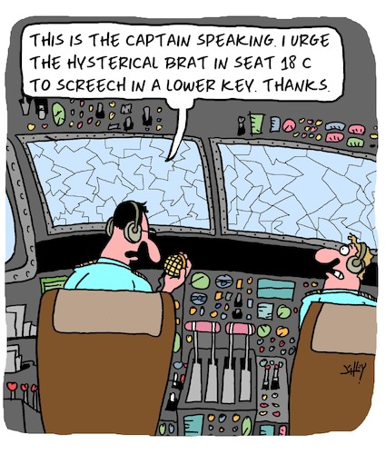 Cartoon: The Screeching Brat (medium) by Karsten Schley tagged travel,planes,flights,safety,windows,sound,keys,children,education,parents,technology,pilots,professions,travel,planes,flights,safety,windows,sound,keys,children,education,parents,technology,pilots,professions