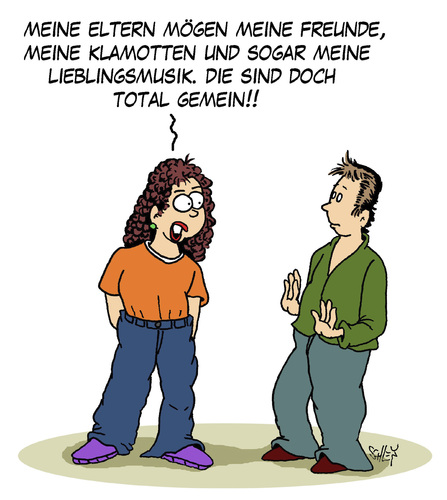 Cartoon: Total GEMEIN!! (medium) by Karsten Schley tagged jugend,eltern,kinder,generationen,generationenkonflikt,beziehungen,lifestyle,traditionen,jugend,eltern,kinder,generationen,generationenkonflikt,beziehungen,lifestyle,traditionen