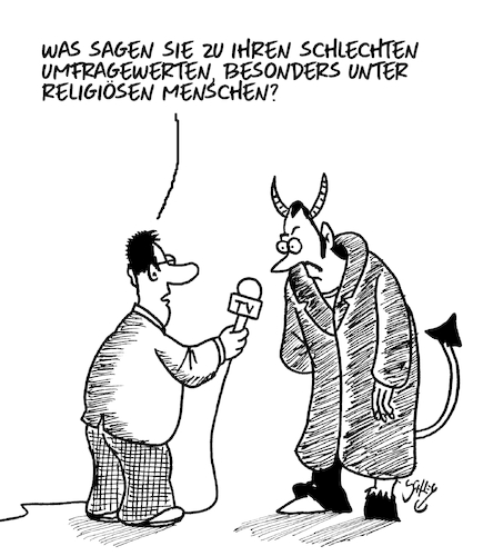 Cartoon: Umfragewerte (medium) by Karsten Schley tagged umfragen,religion,teufel,politik,medien,gesellschaft,umfragen,religion,teufel,politik,medien,gesellschaft