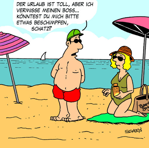 Cartoon: Urlaub (medium) by Karsten Schley tagged gesellschaft,wirtschaft,geld,arbeitsplätze,finanzen,arbeitnehmer,arbeitgeber,recht,gesellschaft,wirtschaft,geld,arbeitsplätze,finanzen,arbeitnehmer,arbeitgeber,recht,urlaub,ferien,arbeit,job,karriere,beruf,jobs,arbeitsplatz,boss,chef,arbeitslos