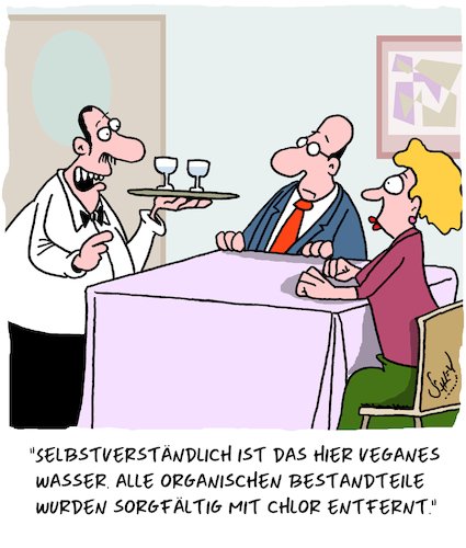 Cartoon: Veganes Wasser (medium) by Karsten Schley tagged ernährung,mode,trends,vegan,vegetarier,gesellschaft,restaurants,gastronomie,business,wirtschaft,ernährung,mode,trends,vegan,vegetarier,gesellschaft,restaurants,gastronomie,business,wirtschaft