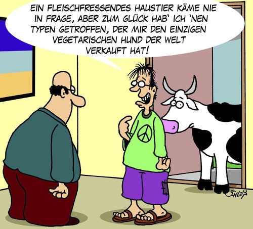 Cartoon: Vegetarisch (medium) by Karsten Schley tagged umwelt,umweltschutz,ernährung,vegetarier,haustiere,tiere,öko,ökologie,friedensbewegung,umwelt,umweltschutz,ernährung,vegetarier,haustiere,tiere,öko,ökologie,friedensbewegung