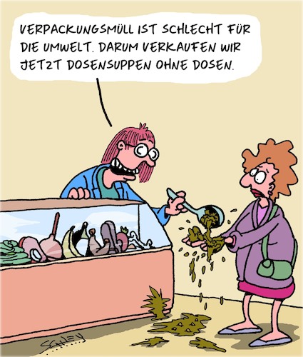 Cartoon: Verpackungsmüll (medium) by Karsten Schley tagged verpackungsmüll,plastik,umweltschutz,handel,kunden,klima,gesellschaft,verpackungsmüll,plastik,umweltschutz,handel,kunden,klima,gesellschaft