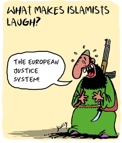 Cartoon: Very funny! (medium) by Karsten Schley tagged terrorism,laws,justice,europe,islamists,religion,islam,muslims,islamism,social,issues,politics,democracy,values,terrorism,laws,justice,europe,islamists,religion,islam,muslims,islamism,social,issues,politics,democracy,values