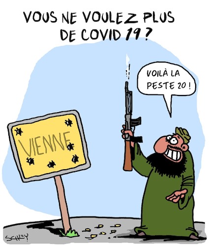 Cartoon: Vienne (medium) by Karsten Schley tagged terrorisme,vienne,coronavirus,politique,daech,islamisme,religion,musulmans,terrorisme,vienne,coronavirus,politique,daech,islamisme,religion,musulmans