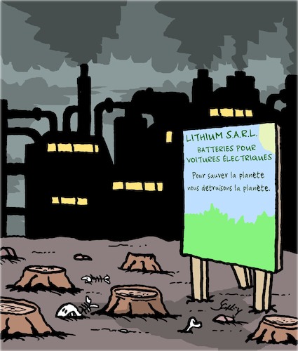 Cartoon: Voitures Electriques (medium) by Karsten Schley tagged climat,voitures,economie,usines,environnement,lithium,climat,voitures,economie,usines,environnement,lithium