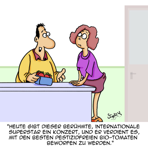 Cartoon: Voll Bio! (medium) by Karsten Schley tagged ernährung,bio,pestizide,gesundheit,obst,gemüse,superstars,konzerte,prominente,fans,unterhaltung,ernährung,bio,pestizide,gesundheit,obst,gemüse,superstars,konzerte,prominente,fans,unterhaltung