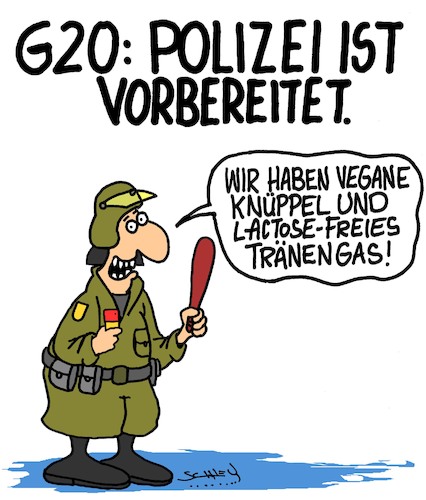 Cartoon: Vorbereitet (medium) by Karsten Schley tagged g20,polizei,hamburg,deutschland,europa,demonstranten,proteste,demokratie,prävention,gewalt,politik,g20,polizei,hamburg,deutschland,europa,demonstranten,proteste,demokratie,prävention,gewalt,politik